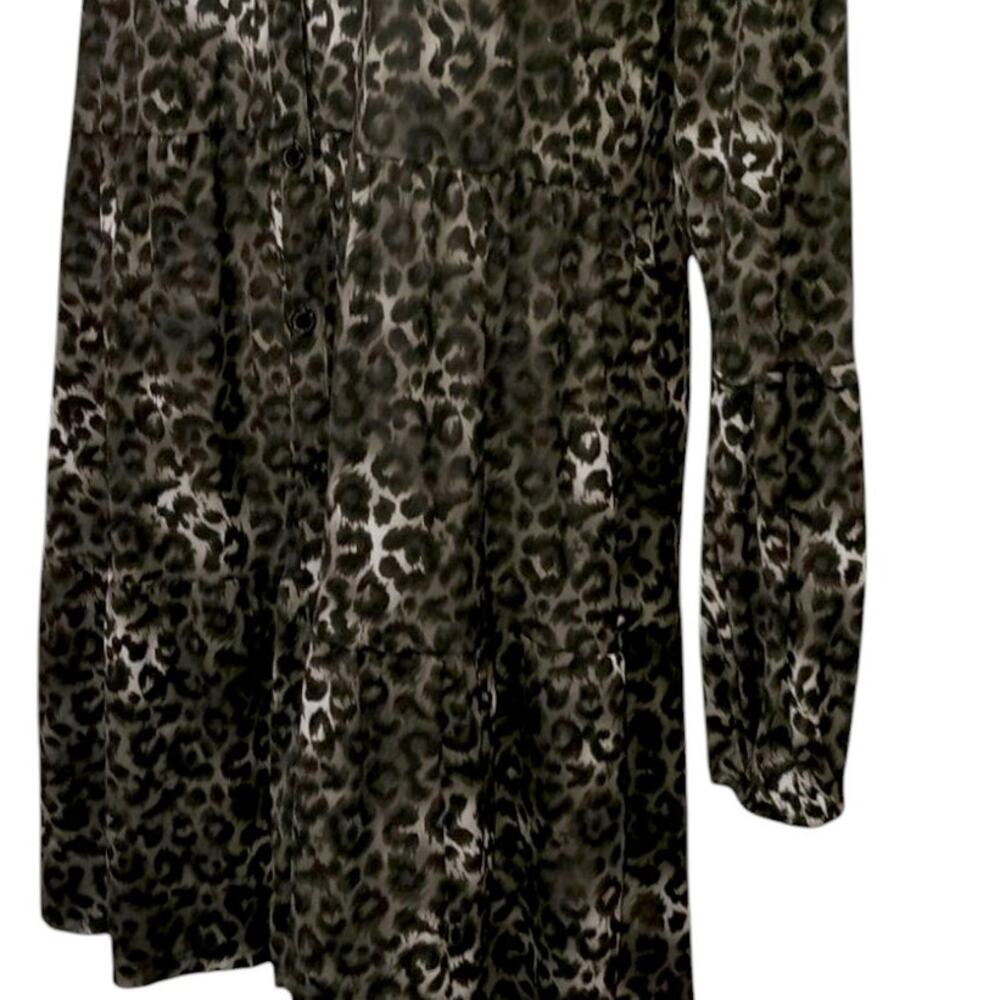 Style&Co Long Tunic‎ Top Tiered Ruffle L Green Black Animal Print Cheetah Y2K - Picture 3 of 7